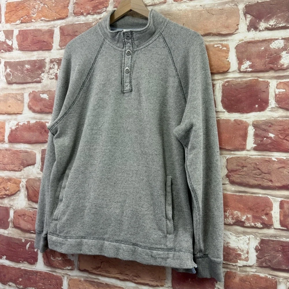 Tommy Bahama Sweater Mens Medium Gray 3 Button Henley Pullover 100% Cotton Knit